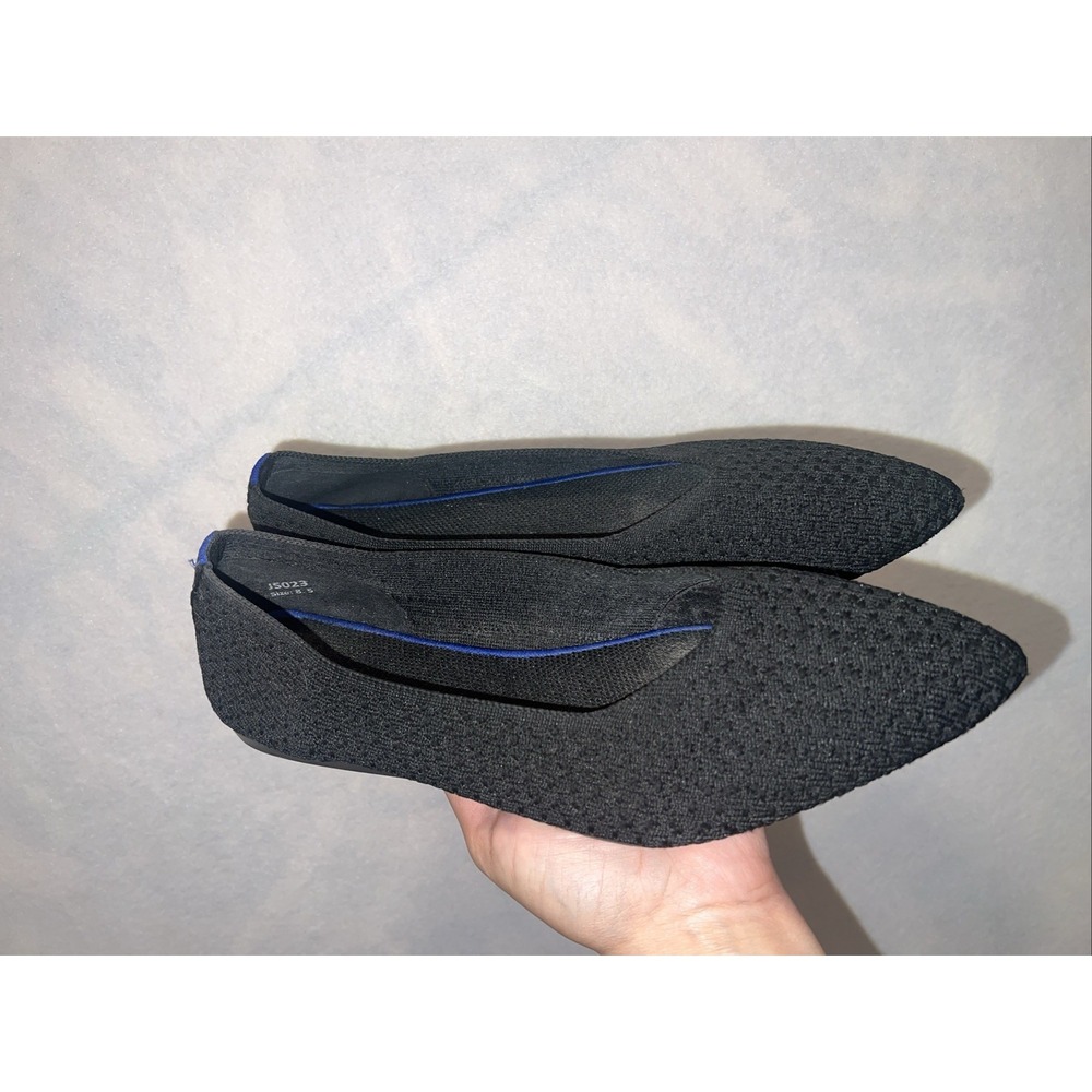 Frank Mully JS023 black pointy toe fabric woven flats shoes, size 8.5M